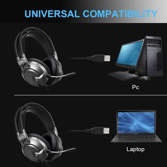 Tecknet Gaming Headset | 7.1 USB Surround Sound Headphone met 2.2 Meter kabel | Blue LED Light en Noise Cancelling Microfoon 