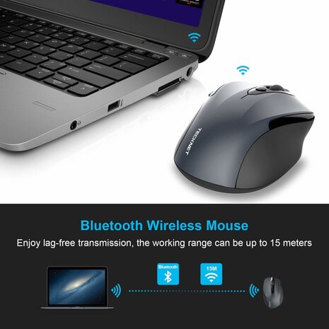 TeckNet Pro Bluetooth Draadloze Muis | 2600DPI / 5 levels - Grijs